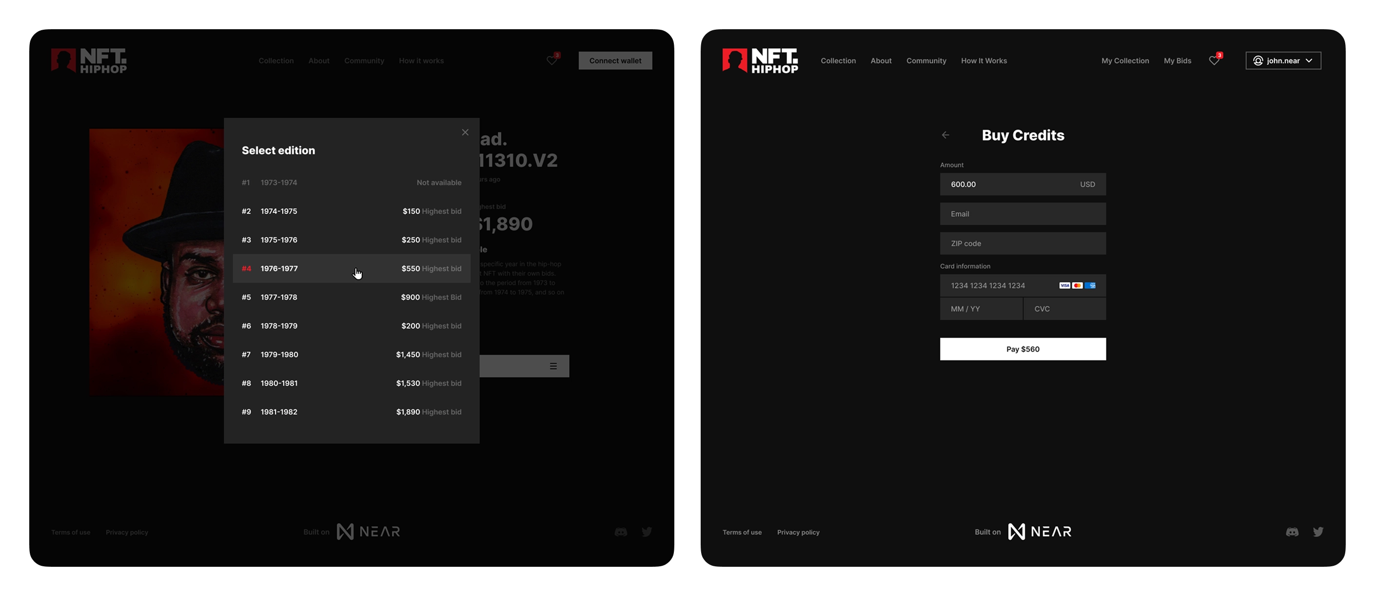 NFT.HipHop: choosing an edition and buying credits