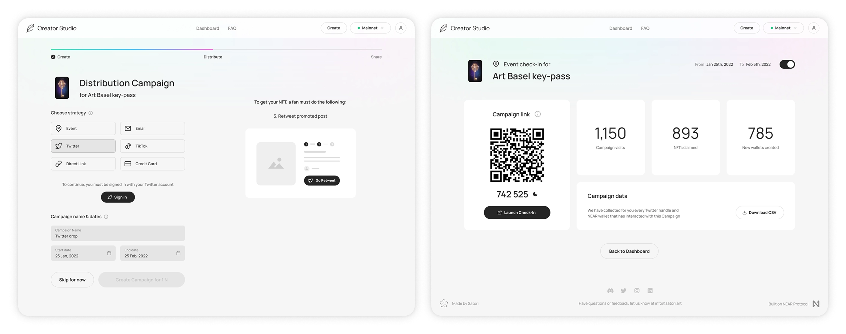 Creator Studio: distribution campaign and event check-in