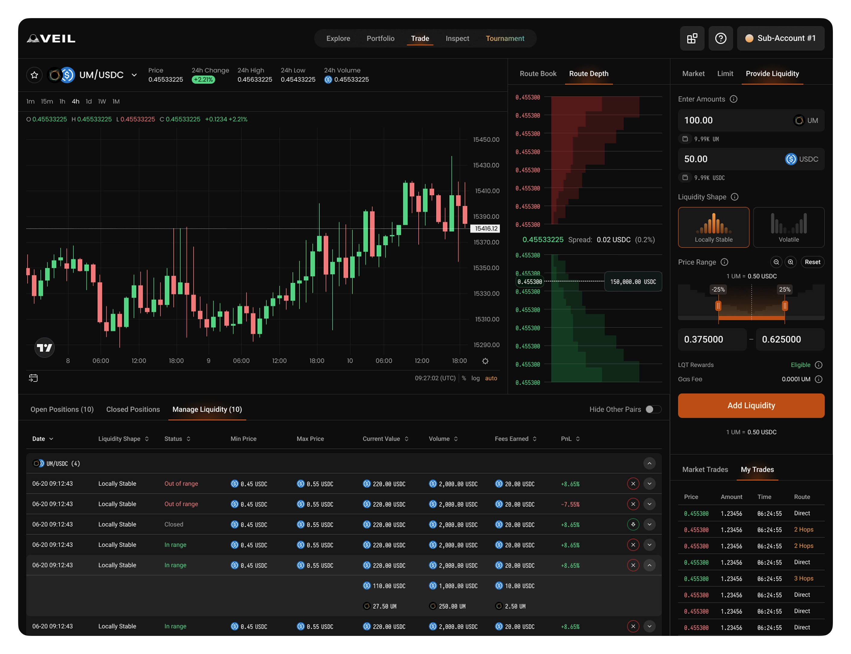 Veil: trading screen