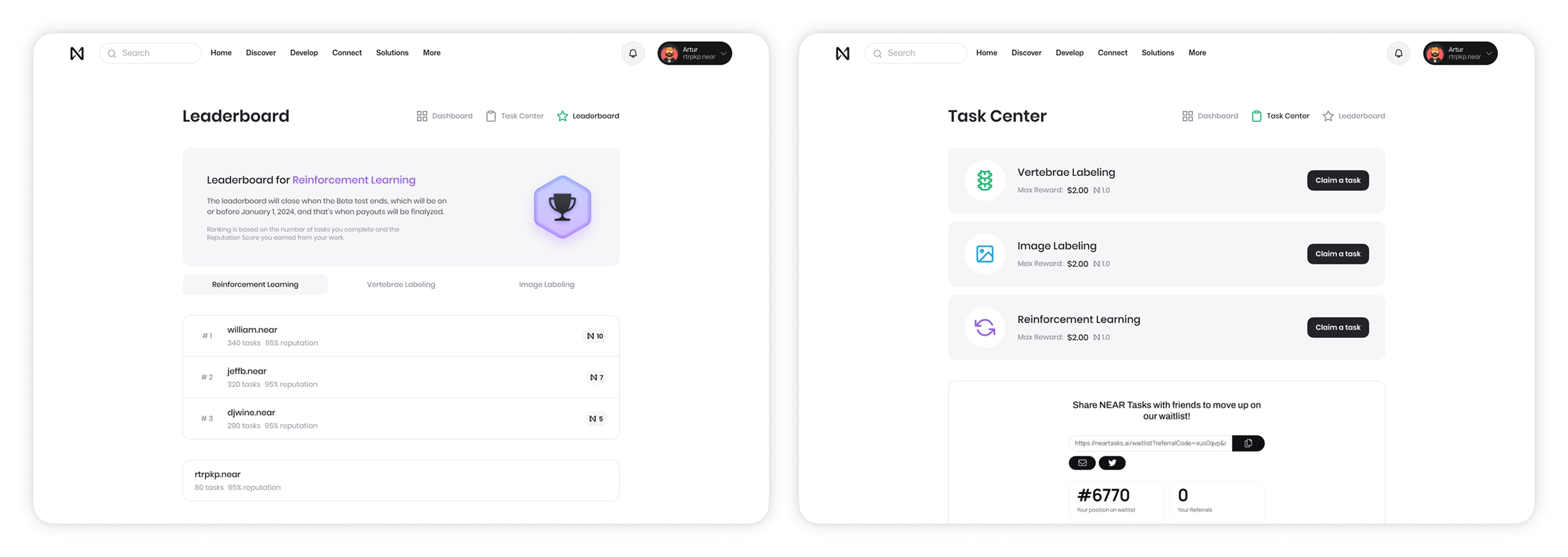 NEAR Tasks: leaderboard and task center