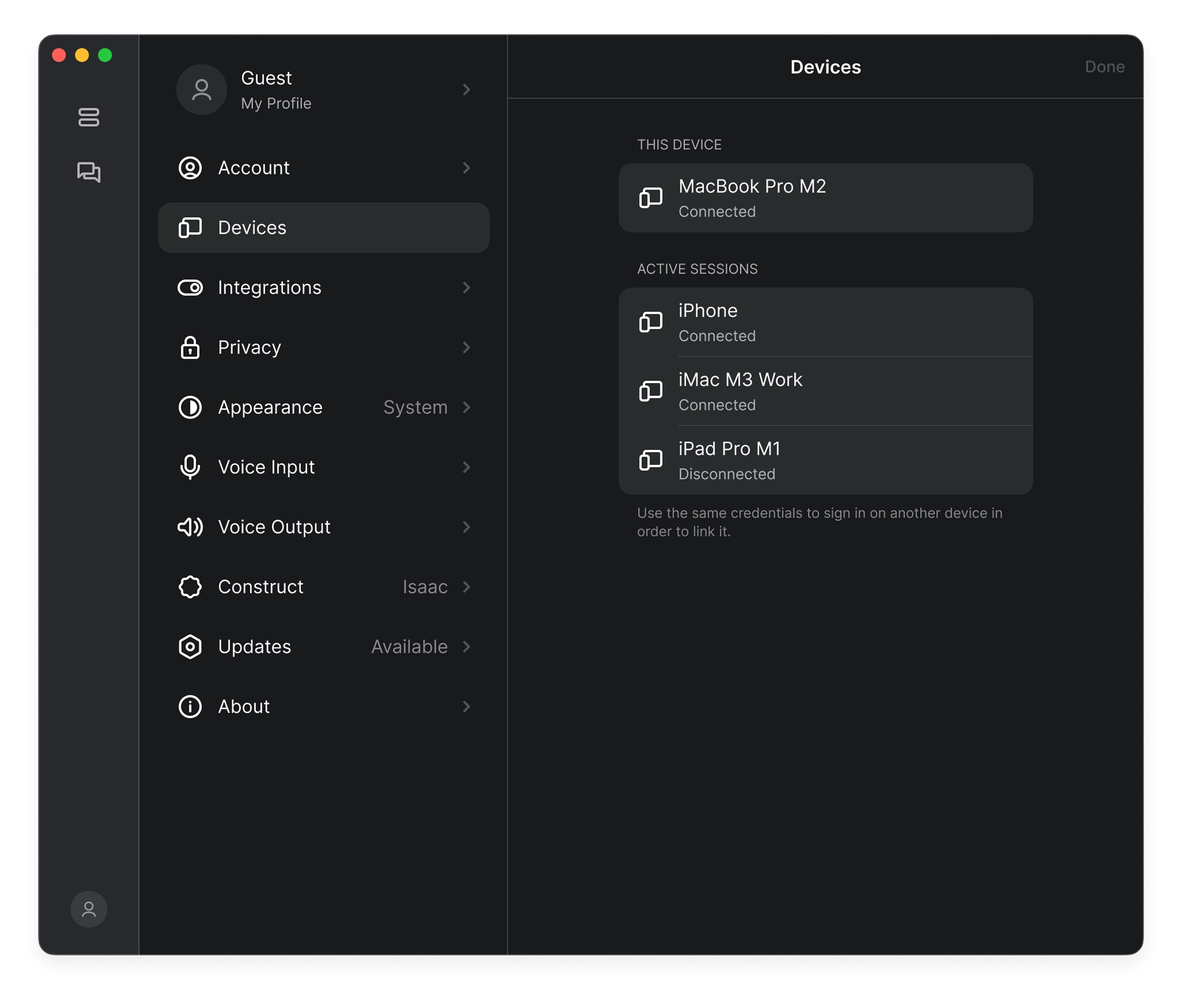 Device settings on macOS