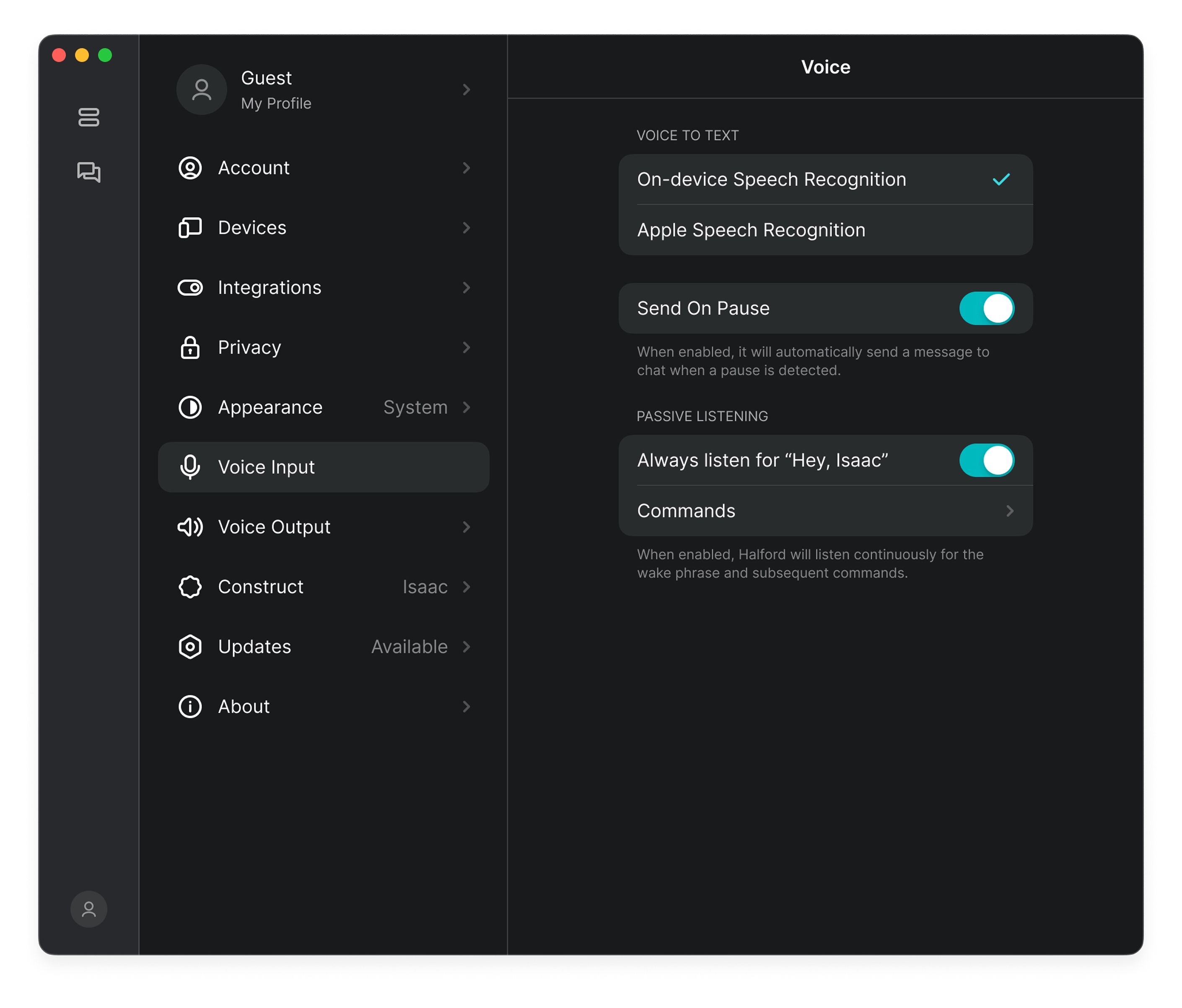 Voice settings on macOS