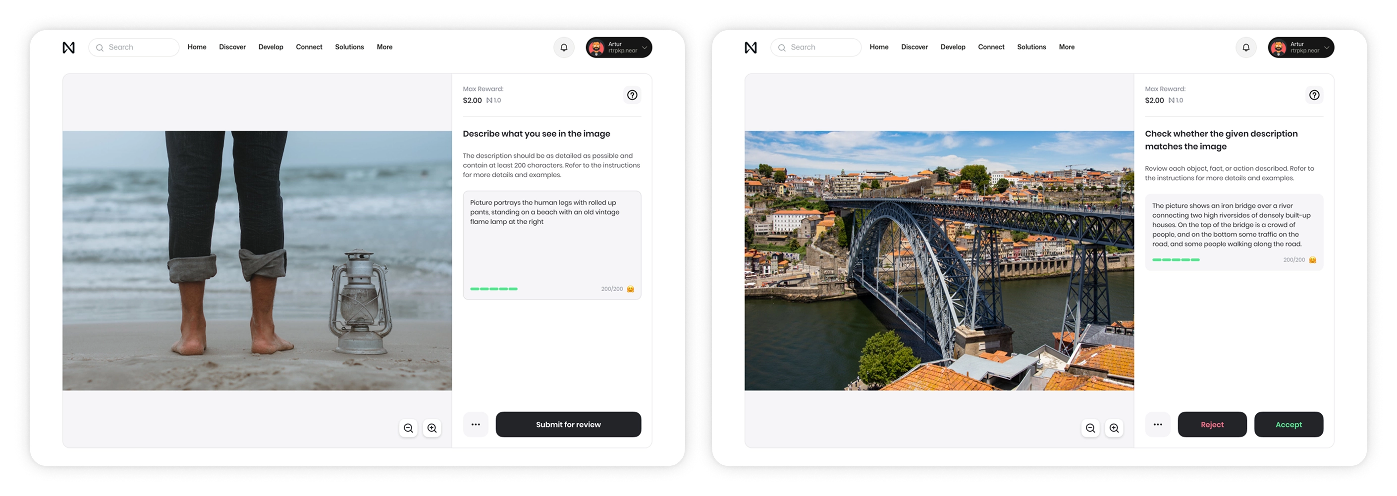 NEAR Tasks: describing an image and peer verification